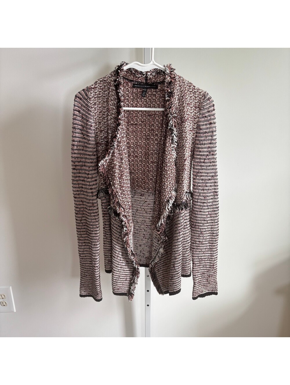 White House Black Market NWOT Waterfall Open Cardigan Fringe Trim Size XS